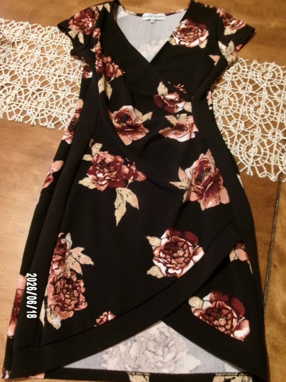 Almost Famous Black Wrap Front Mini Dress with Floral Print size Medium